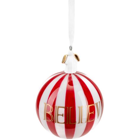 Pallina in vetro colore rosso e bianco con angelo per albero di Natale -Ø 12 cm