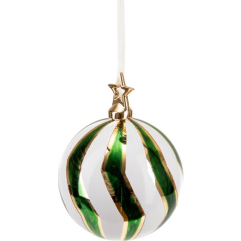 Pallina in vetro colore verde e bianco con stella per albero di Natale -Ø 10 cm