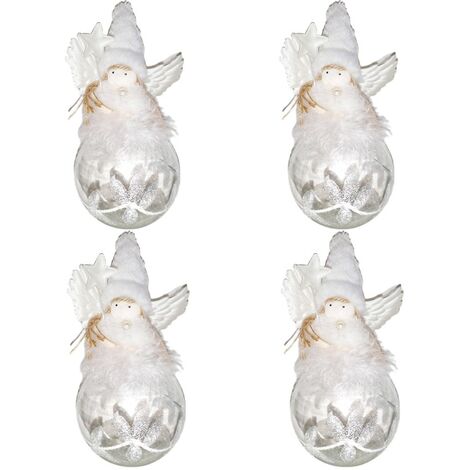 Pallina in vetro soffiato angelo bianco decorazione per albero di natale fata con bacchetta set da 4 di 8 cm