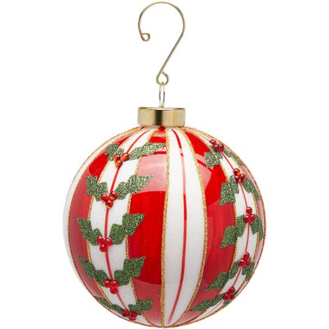 Pallina per albero di Natale a righe da Ø 10 cm, colore Rosso e Verde