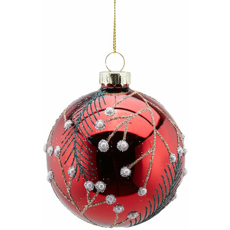 Pallina per albero di Natale con Aghi e Perle pendaglio decorativo Rosso da 8 cm