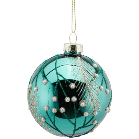 Pallina per albero di Natale con Aghi e Perle pendaglio decorativo Verde da 8 cm
