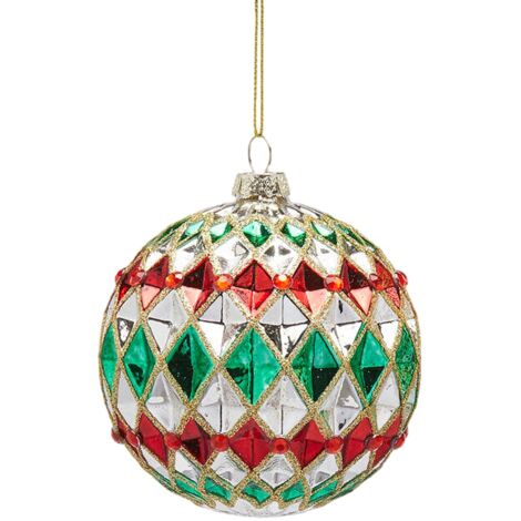 Pallina per albero di Natale, con strisce colorate Verde, Rosso, Bianco -Strisce orizzontali