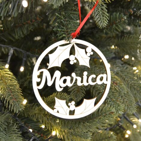 Pallina per albero di natale in legno personalizzabile con nome o logo da Ø 10 cm -Agrifoglio
