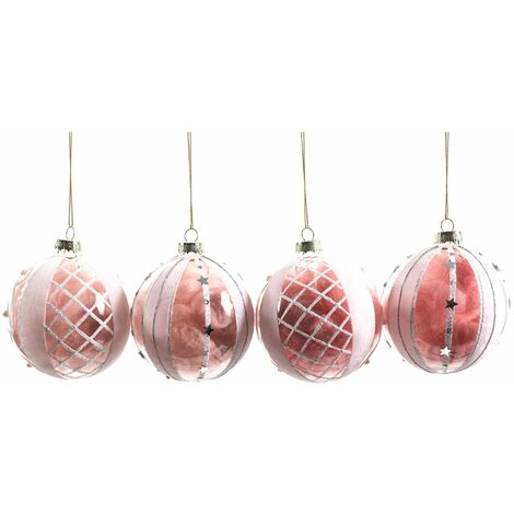 Pallina per albero di Natale in vetro decorate Rosa da 10 cm, confezione da 4 pezzi