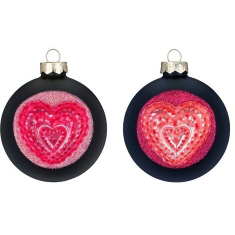 PALLINA VETRO ROSA E NERO D 8 CM ASSORTITA CUORE PREZZO CAD UNO