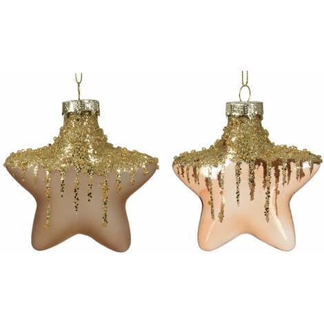 Palline a forma di stella in vetro per albero di natale marrone chiaro, confezione da 2 pezzi