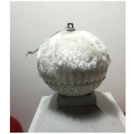 Palline bianca con perle e pelliccia da decorazioni per addobbi natalizi per albero di natale d 7 cm