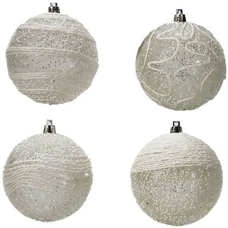 Palline bianche per Albero di Natale set 8 sfere Decorazioni natalizie addobbi particolari moderne allestimento casa 10 cm