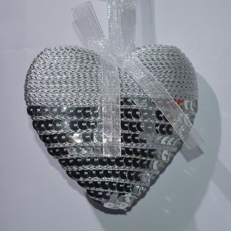 Palline cuore in argento da addobbi natalizi decorazioni per albero di natale natalizio cm 10