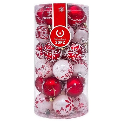 Palline decorative colore Rosso e Bianco per Albero di Natale Confezione 30 pz Wisdom