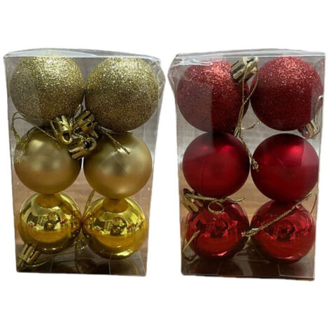 Palline di Natale, 12 pezzi di decorazioni per l'albero di Natale, palline di Natale con palline rosse e dorate, palline di Natale con spago per appendere, adatte per decorazioni natalizie