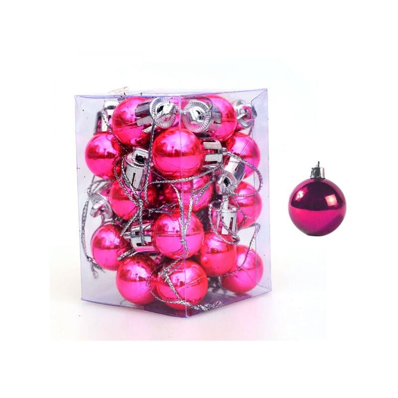 Image of Palline di Natale 24 pezzi 2 cm Mini palline di Natale ornamenti palline infrangibili per decorazioni natalizie per feste di nozze (rosso fucsia)