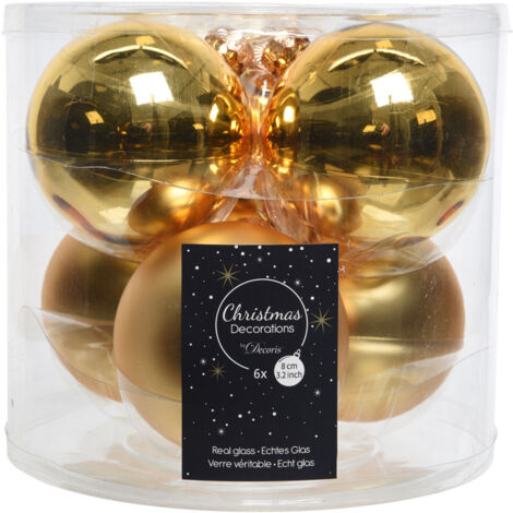Palline di Natale da Appendere in Vetro 8 cm Oro. Set di 6