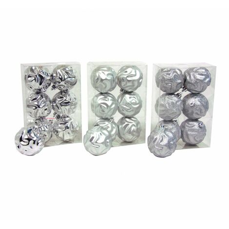 PALLINE DI NATALE IN CONF 6 SFERE ONDEGGIATE D.80 ARGENTO PREZZO A BOX SINGOLO N