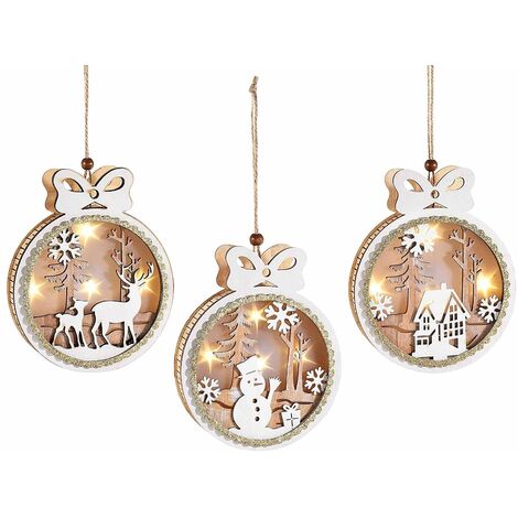Palline di Natale in Legno con Led Ghirlande Natalizie da Appendere 6 Pz