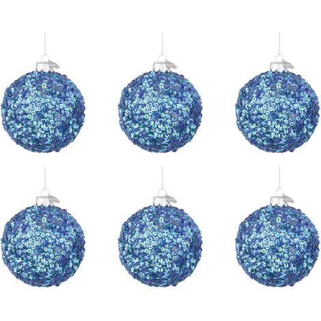 Palline di Natale in Vetro Blu Brillante Paillettes Decorazioni Addobbi Albero - Diametro: 80 mm
