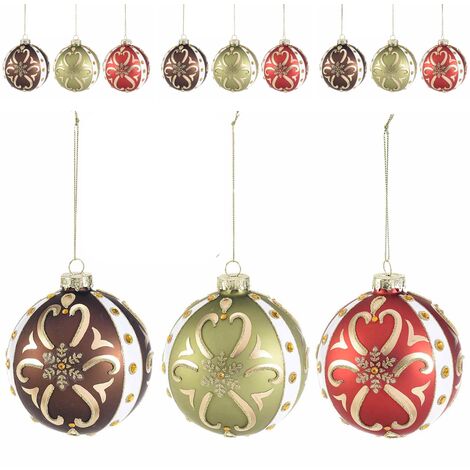 Palline di Natale in Vetro Colorato Addobbi Artigianali per Albero 12 Pezzi