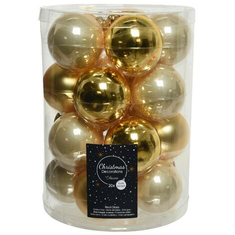 Palline di Natale in vetro da appendere 6 cm Oro e Perla. Set 20