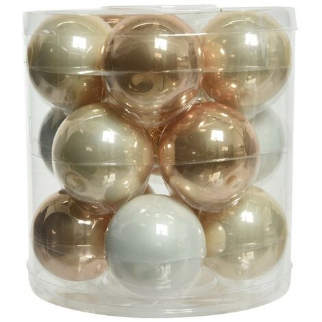 Palline di Natale in vetro da appendere 6 cm Perla, Caramello e Bianco. Set 15