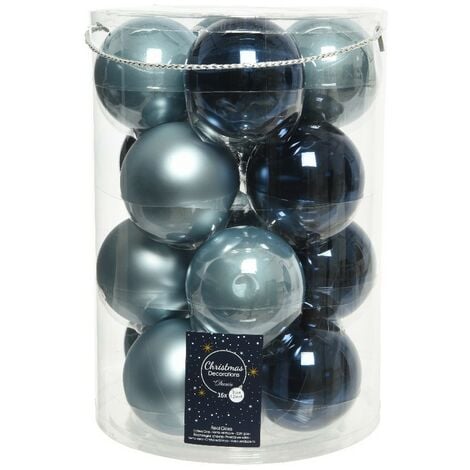 Palline di Natale in vetro da appendere 8 cm Blu. Set 16