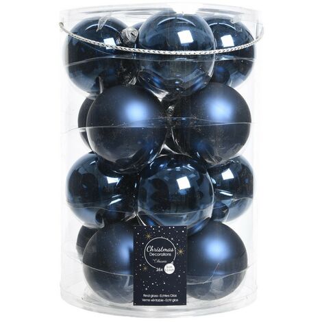 Palline di Natale in vetro da appendere 8 cm Blu. Set 16