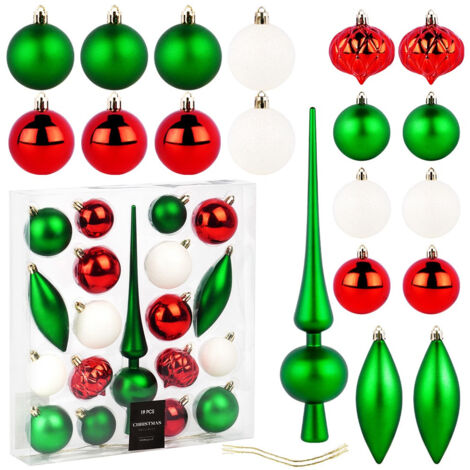 Palline di Natale infrangibili con punte, verde, rosso, bianco, 19 pezzi.