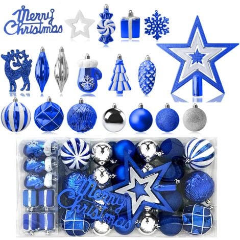 Palline di Natale Set in plastica Decorazioni natalizie in molti tipi Decorazioni per l'albero di Natale Palline di Natale per l'albero di Natale (Blu) NAIZY
