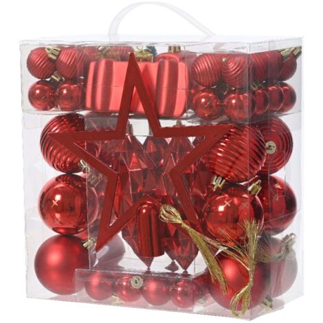 Palline in plastica infrangibile per albero decorazione natalizia mix box da 67 pezzi