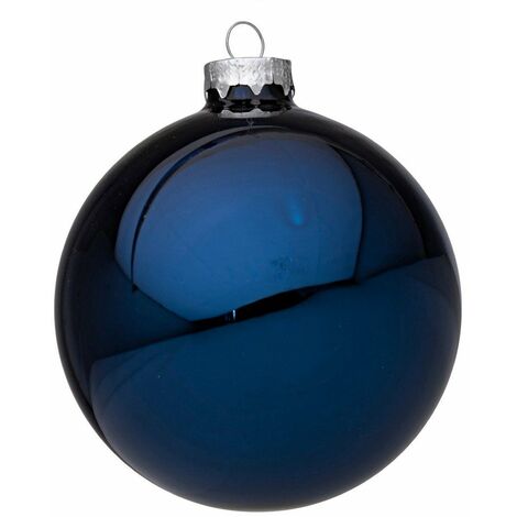 Palline in vetro "Blu Lucido" tinta unita per albero di Natale moderno -10 cm - 4 sfere