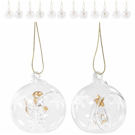 Palline in vetro per albero di Natale con Angeli e Natività - 16 pezzi, diametro 6 cm