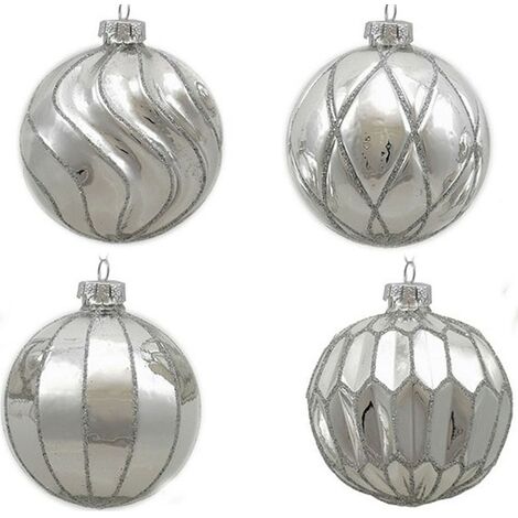 Palline in vetro soffiato argento decorazioni per albero di natale addobbi sfera cm 8 natalizia set da 4 particolari