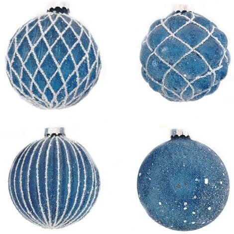Palline in vetro soffiato blu e bianco decorazioni per albero di natale addobbi sfera natalizia set 4 particolari moderne