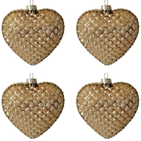 Palline in vetro soffiato cuore oro con quadri decorazioni per albero di natale addobbi sfera cm 10 set da 4