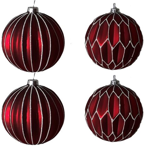 Palline in vetro soffiato decorazioni per albero di natale rosso addobbi sfera cm 10 set da 4