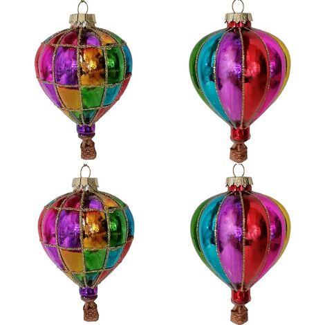 Palline in vetro soffiato mongolfiera multicolore per addobbi albero di natale giullare decorazioni natalizie set da 4