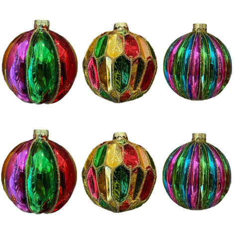 Palline in vetro soffiato multicolor decorazioni per albero di natale addobbi cm8 sfera natalizia set 6 particolari
