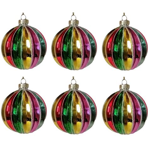 Palline in vetro soffiato multicolore decorazioni per albero di natale addobbi sfera cm 8 set da 6