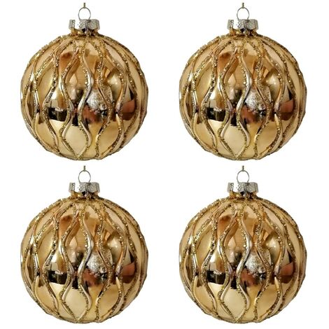 Palline in vetro soffiato oro decorazioni per albero di natale addobbi sfera cm10 natalizia set da 4