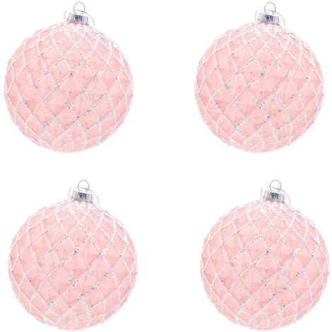 Palline in vetro soffiato rosa decorazioni per albero di natale addobbi sfera cm10 natalizia set da 4 da collezione
