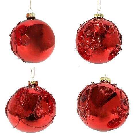 Palline in vetro soffiato rosso decorazioni per albero di natale addobbi sfera cm10 natalizia set da 4