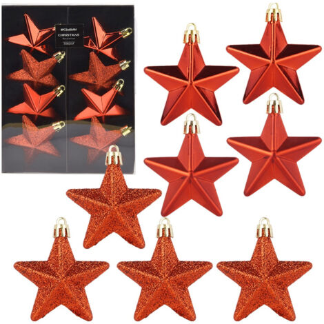 Palline infrangibili per albero di Natale, stelle rosse, 6,5 cm, 8 pezzi