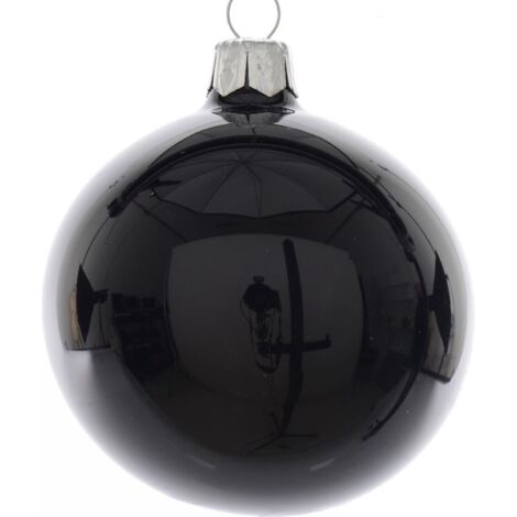 Palline natalizie in vetro Nero lucido decorazione per albero di natale 6 cm