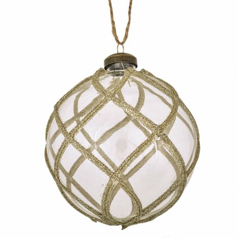Palline natalizie in vetro Trasparente con decori Oro, Pendaglio Decorato -Ø 10 cm - 6 Sfere