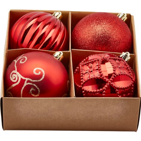 Palline per albero di Natale, colore Rosso, con decorazioni miste, in PVC -9 palline da Ø 8 cm