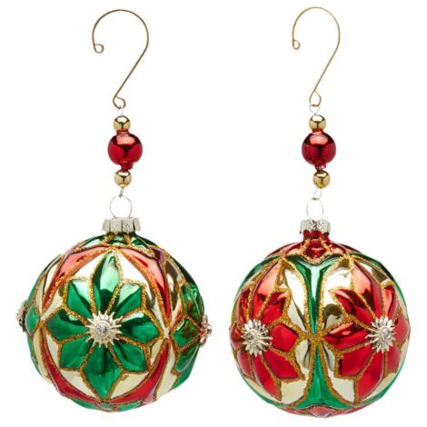 Palline per albero di natale colore rosso e verde decorazioni natalizie da 8 cm, set da 2 pezzi