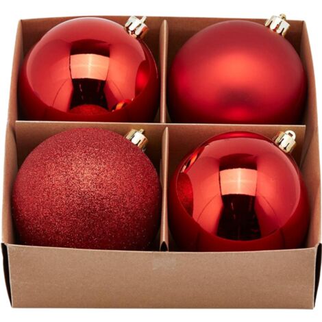 Palline per albero di Natale, colore Rosso, tinta unita, in PVC -4 palline da Ø 10 cm