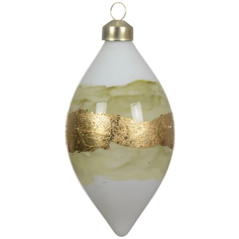 Palline per albero di Natale con forma ovale in vetro bianco e oro decorazione natalizia, 2 pezzi