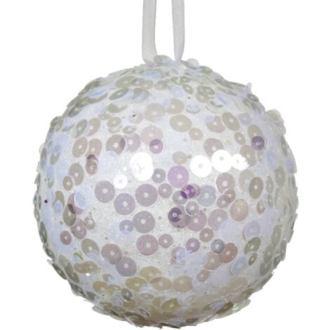 Palline per albero di Natale decorato, colore bianco con paillettes , da Ø 8 cm, 12 pezzi