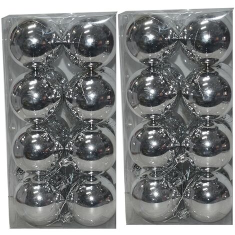Palline per albero di natale decorazioni addobbi natalizi argento silver 32 sfere ghirlande per di casa negozio ufficio